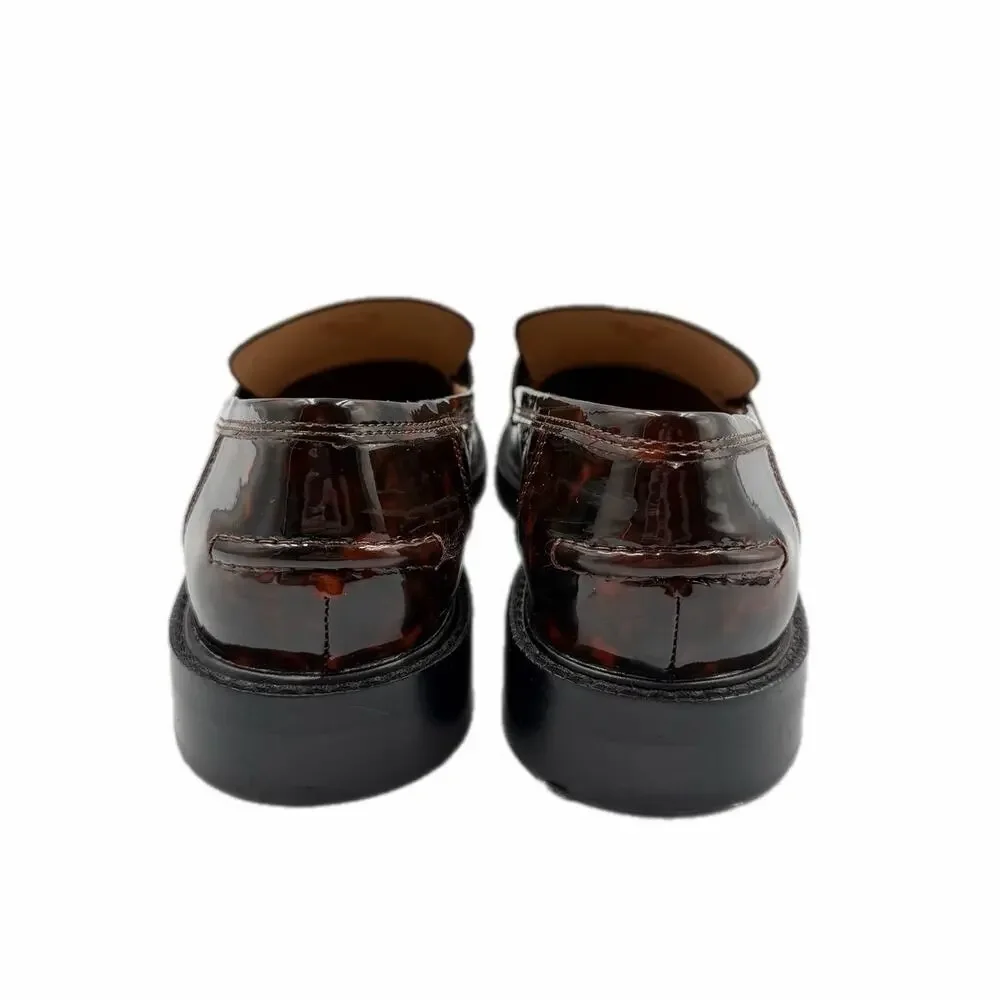 Sam Edelman Colin Slip On Tortoise Shell Print Glossy Brown Slip On Penny Loafer